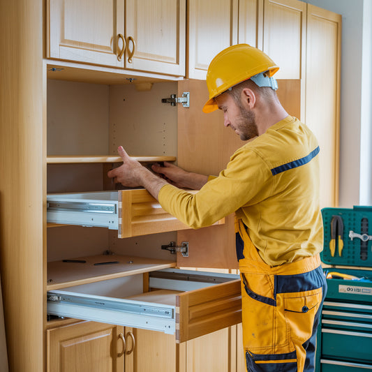 Replacing broken drawer slides or cabinet hinges